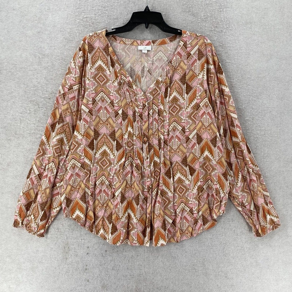 J.Jill Boho BLouse Womens Size XL‎ Rayon Casual Cottagecore Flowy Balloon Sleeve